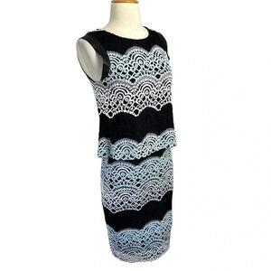 Aqua S black gray white‎ color block lace sleeveless top & pencil skirt